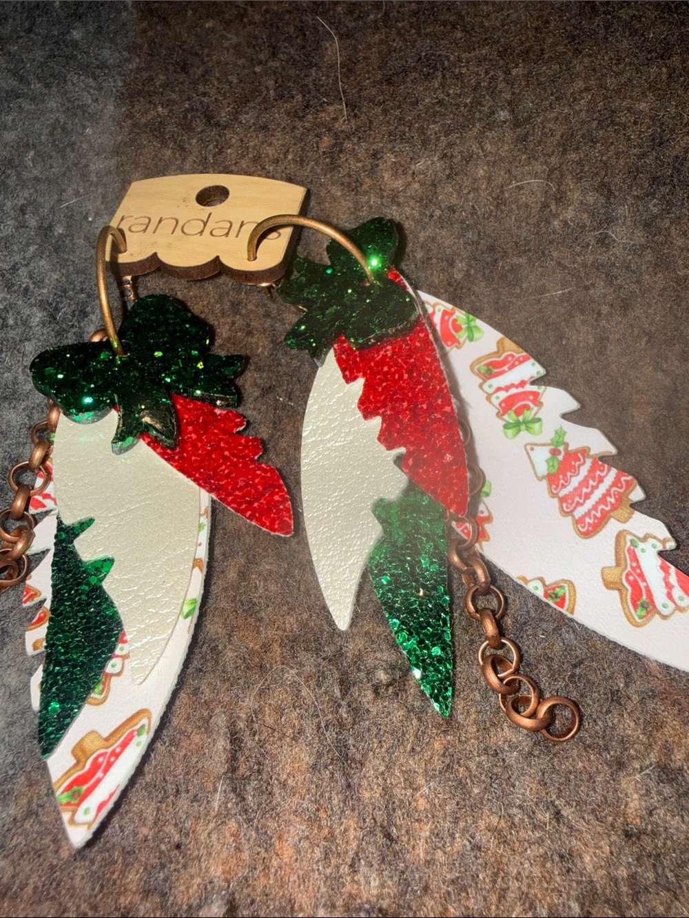 Holiday Glitter  Leaf Earrings - Green & Red
